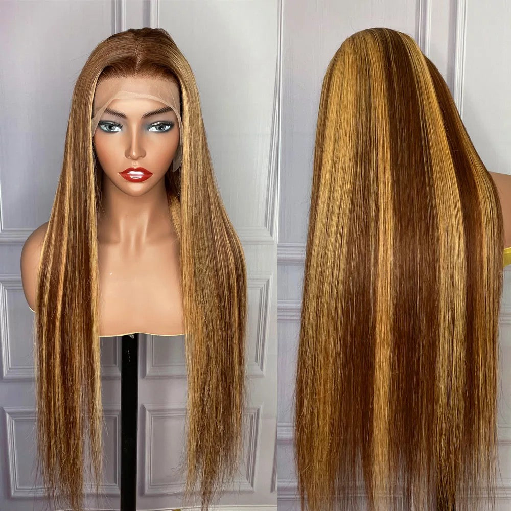 Cinnamon highlight Lace Front Human Hair Wig 13x4 Highlight Straight Glueless Ftontal Brazilian Ombre PrePlucked Virgin For Black Women