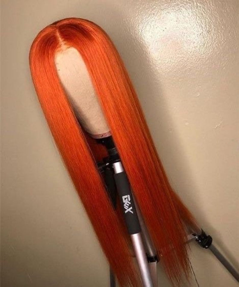 Orange Ginger Colored Lace Closure Human Hair Wig Pre Plucked Brazillian Straight Lace Wigs 150% Remy Hair 4x4 lace closure