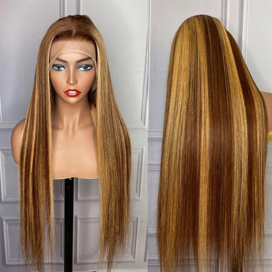 Cinnamon highlight Lace Front Human Hair Wig  13x4 Highlight Straight Glueless Ftontal Brazilian Ombre PrePlucked Virgin For Black Women