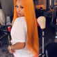 Orange Ginger Colored Lace Closure  Human Hair Wig Pre Plucked Brazillian Straight Lace Wigs  150% Remy Hair 4x4 lace closure