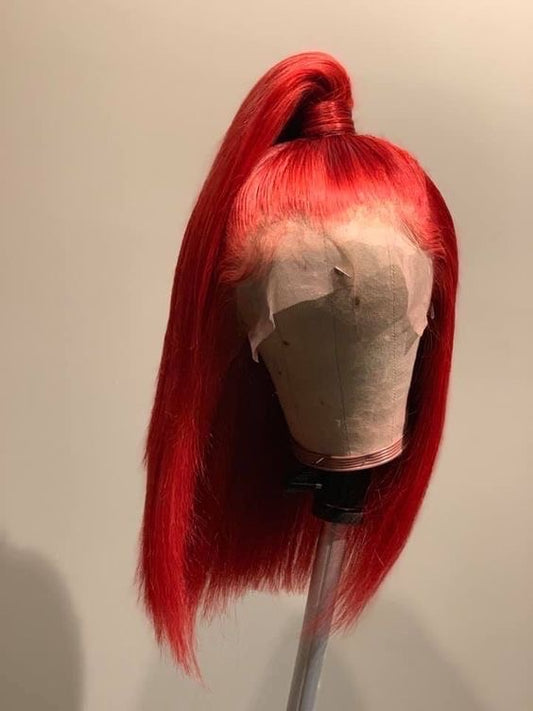 Red bob lace front Human hair wig