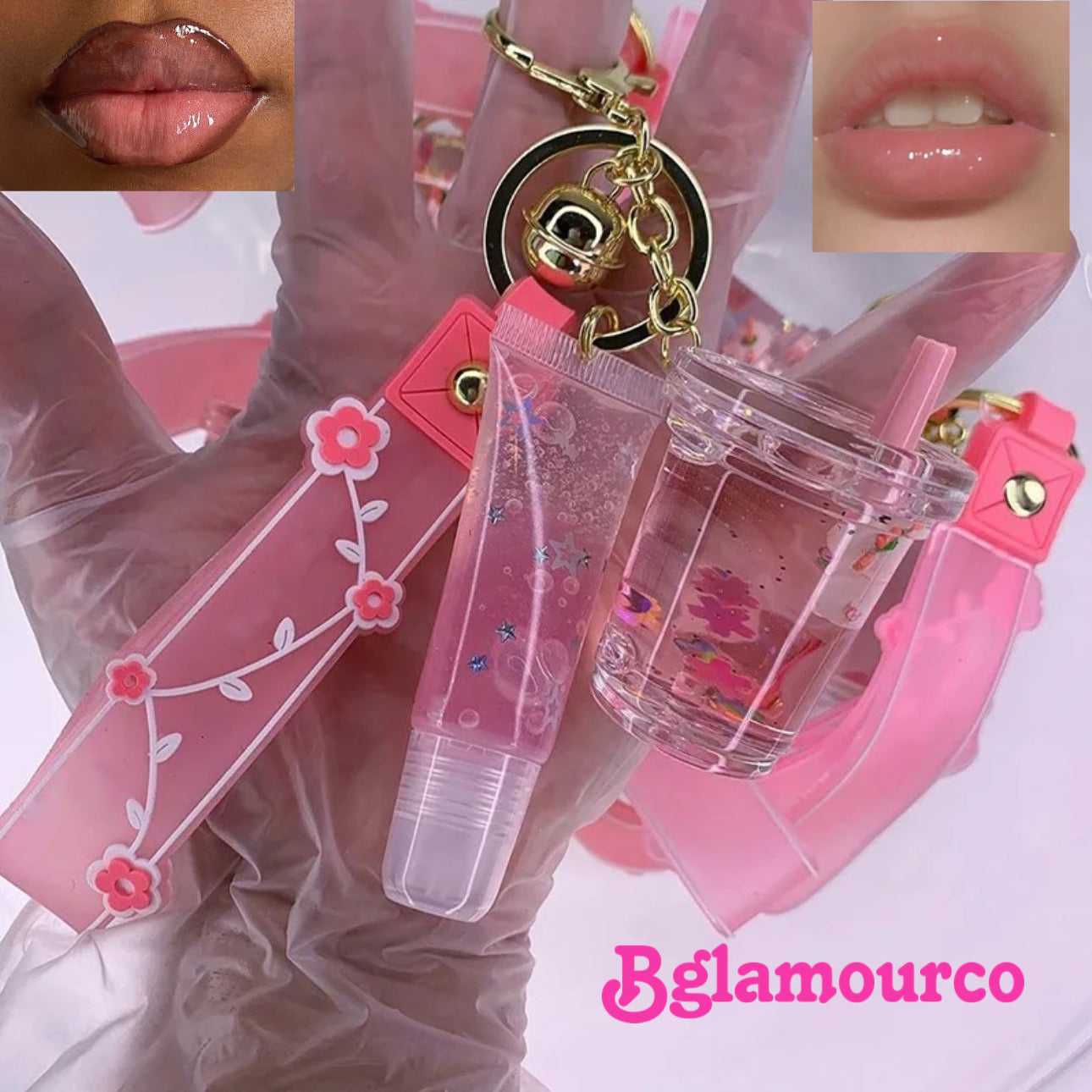 Cute pinkie Lip glossy oil with keychain, charm and toy 💕