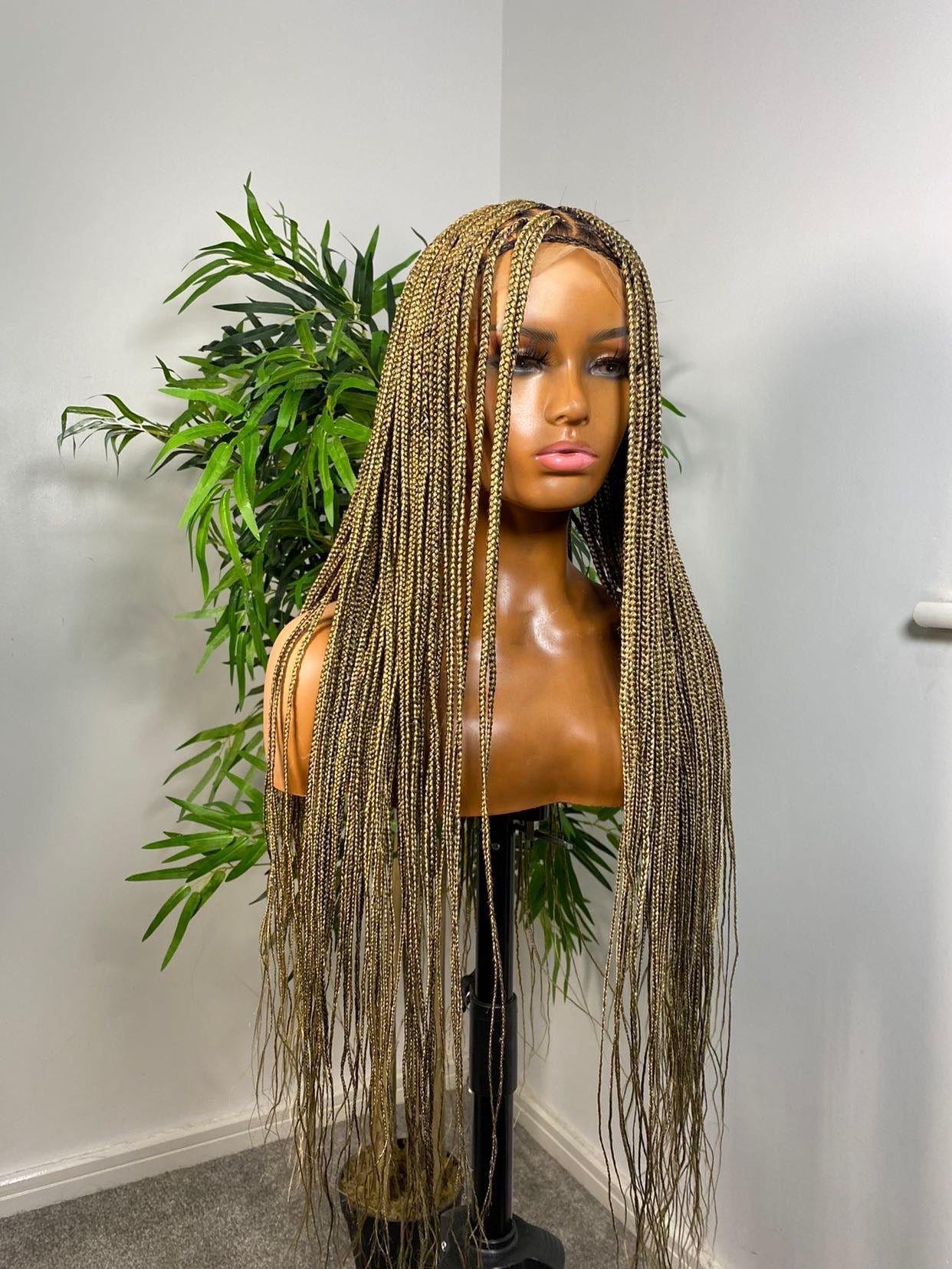 Full lace Mixed brown knotless braided wig Glueless w baby hairs